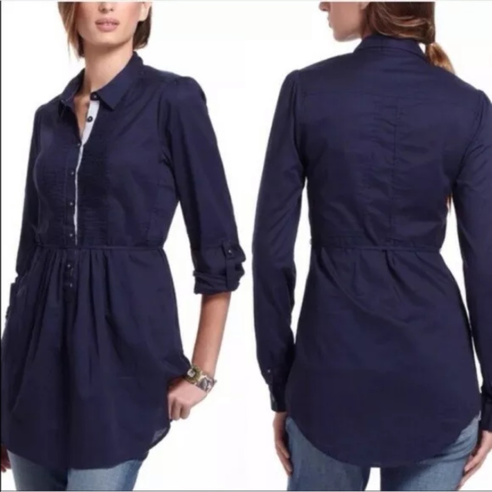 HD in Paris Blue Pintucked Blouse Size 8